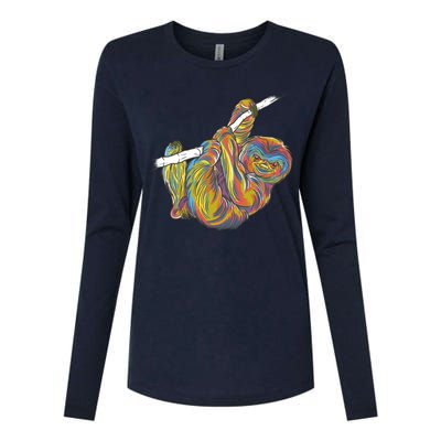 Colorful Hanging Sloth Womens Cotton Relaxed Long Sleeve T-Shirt