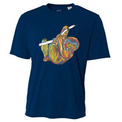 Colorful Hanging Sloth Cooling Performance Crew T-Shirt