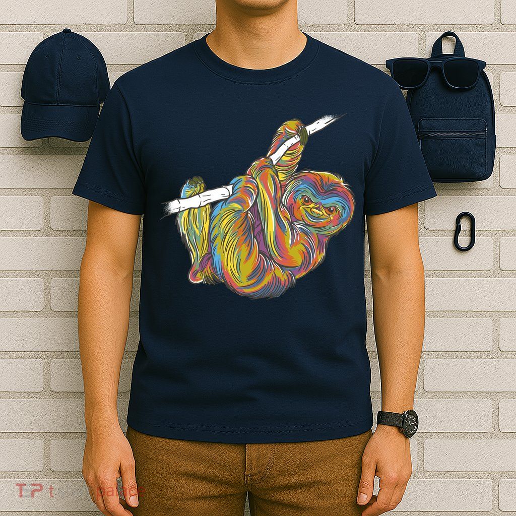 Colorful Hanging Sloth T-Shirt