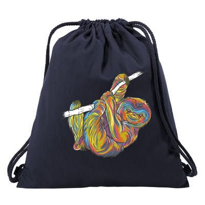 Colorful Hanging Sloth Drawstring Bag