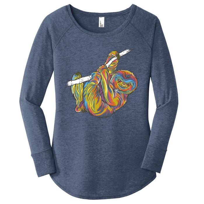 Colorful Hanging Sloth Women's Perfect Tri Tunic Long Sleeve Shirt