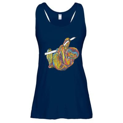 Colorful Hanging Sloth Ladies Essential Flowy Tank