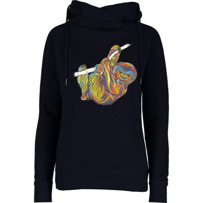 Colorful Hanging Sloth Womens Funnel Neck Pullover Hood