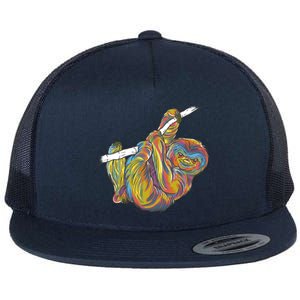 Colorful Hanging Sloth Flat Bill Trucker Hat