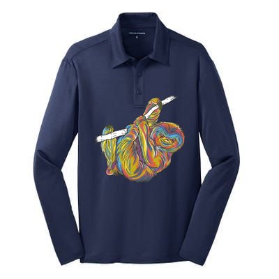 Colorful Hanging Sloth Silk Touch Performance Long Sleeve Polo