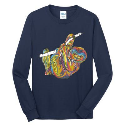 Colorful Hanging Sloth Tall Long Sleeve T-Shirt