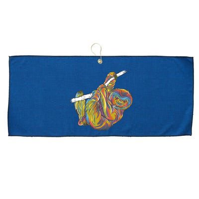 Colorful Hanging Sloth Large Microfiber Waffle Golf Towel