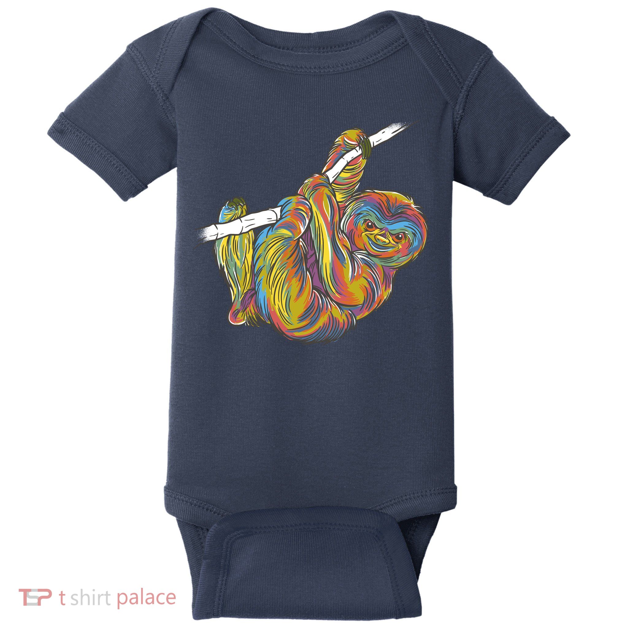Colorful Hanging Sloth Baby Bodysuit