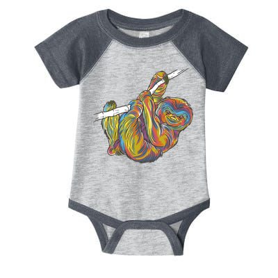 Colorful Hanging Sloth Infant Baby Jersey Bodysuit