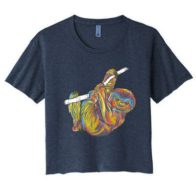 Colorful Hanging Sloth Women's Crop Top Tee