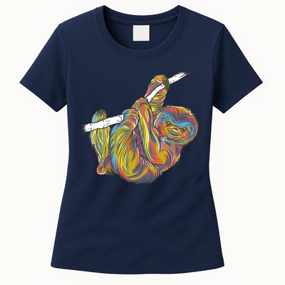Colorful Hanging Sloth Womens T-Shirt