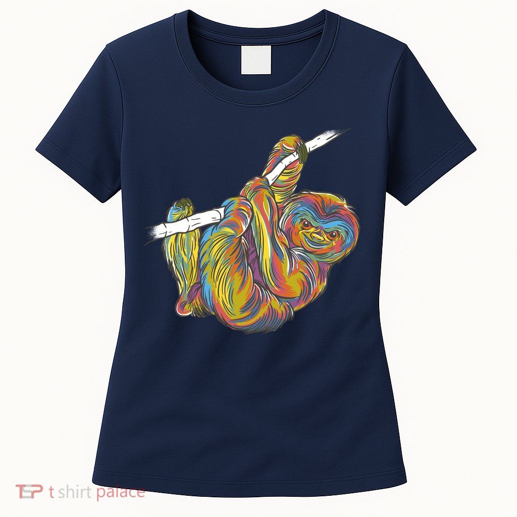 Colorful Hanging Sloth Womens T-Shirt