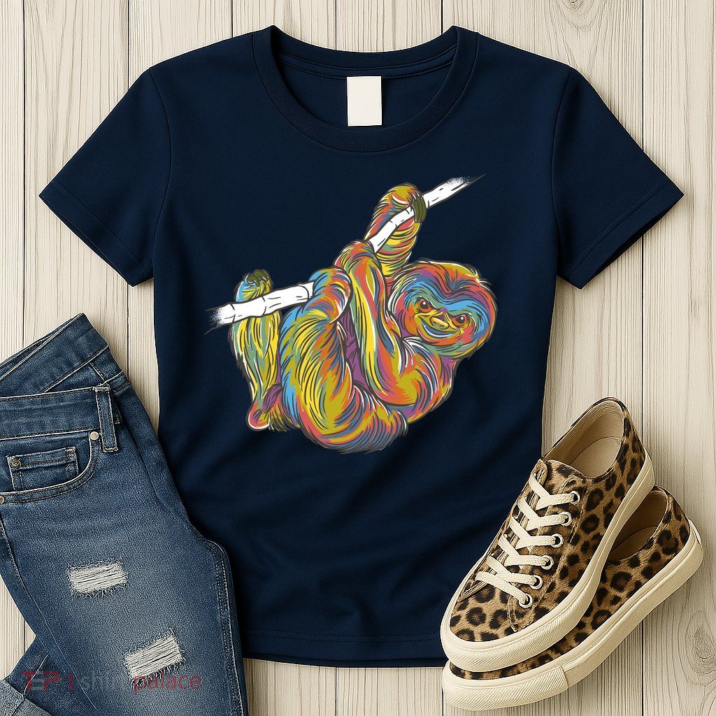Colorful Hanging Sloth Womens T-Shirt