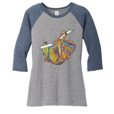 Colorful Hanging Sloth Women's Tri-Blend 3/4-Sleeve Raglan Shirt