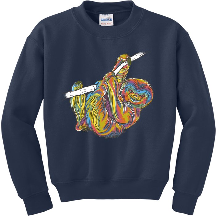 Colorful Hanging Sloth Kids Sweatshirt