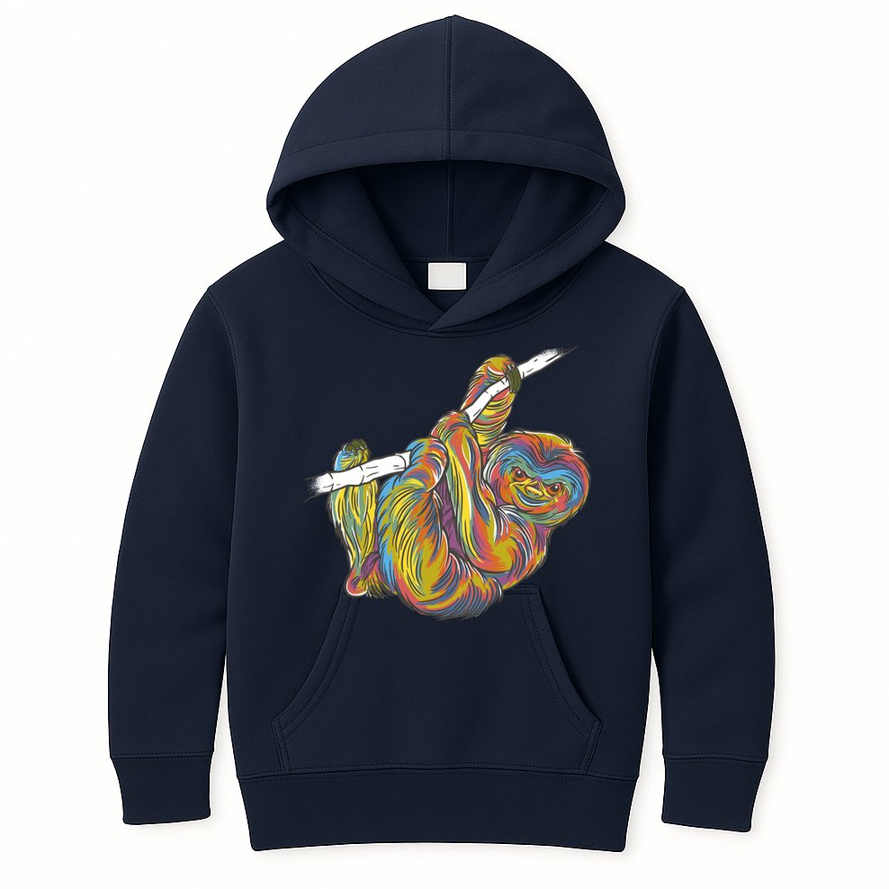 Colorful Hanging Sloth Kids Hoodie