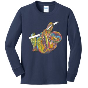 Colorful Hanging Sloth Kids Long Sleeve Shirt