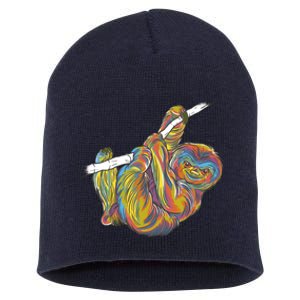 Colorful Hanging Sloth Short Acrylic Beanie