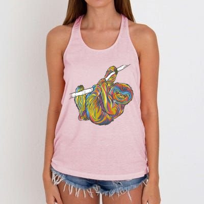 Colorful Hanging Sloth Women's Knotted Racerback Tank