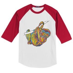 Colorful Hanging Sloth Kids Colorblock Raglan Jersey