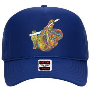 Colorful Hanging Sloth High Crown Mesh Back Trucker Hat