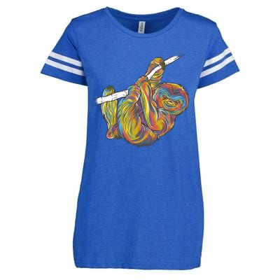 Colorful Hanging Sloth Enza Ladies Jersey Football T-Shirt