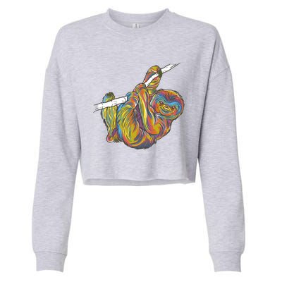 Colorful Hanging Sloth Cropped Pullover Crew