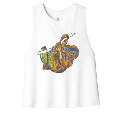 Colorful Hanging Sloth Women's Racerback Cropped Tank