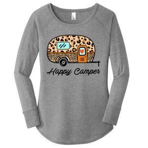 Camper Happy Summer Camp Camping Leopard Funny Glamping Gift Women's Perfect Tri Tunic Long Sleeve Shirt