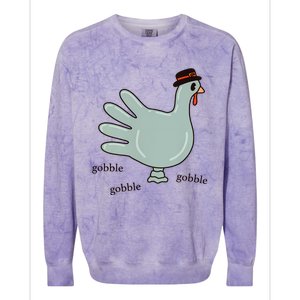 Cute Hand Turkey Pilgrim Gobble Thanksgiving Day Costume Gift Colorblast Crewneck Sweatshirt