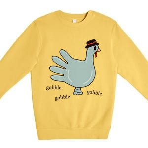 Cute Hand Turkey Pilgrim Gobble Thanksgiving Day Costume Gift Premium Crewneck Sweatshirt