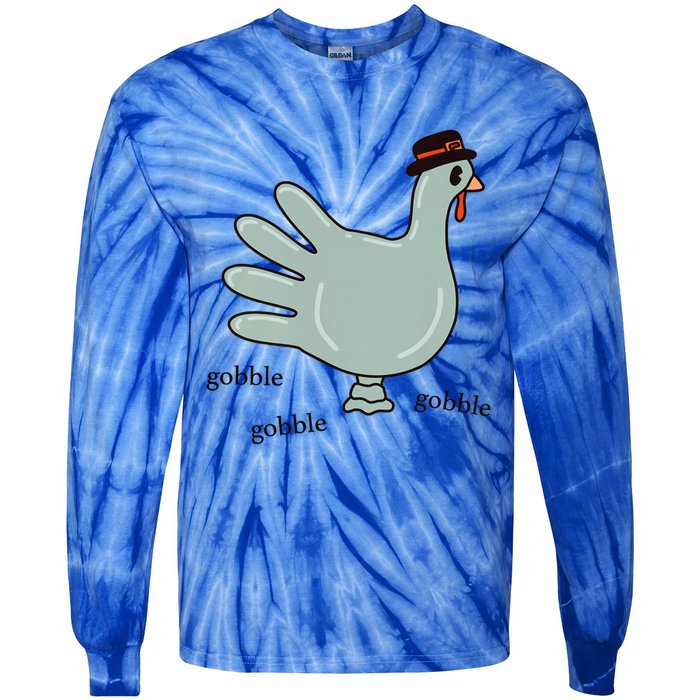 Cute Hand Turkey Pilgrim Gobble Thanksgiving Day Costume Gift Tie-Dye Long Sleeve Shirt