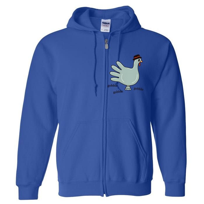 Cute Hand Turkey Pilgrim Gobble Thanksgiving Day Costume Gift Full Zip Hoodie