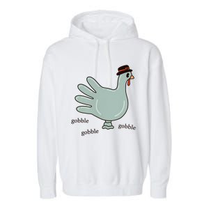 Cute Hand Turkey Pilgrim Gobble Thanksgiving Day Costume Gift Garment-Dyed Fleece Hoodie