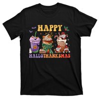 Coffee Halloween Thanksgiving Christmas Happy Hallothanksmas T-Shirt