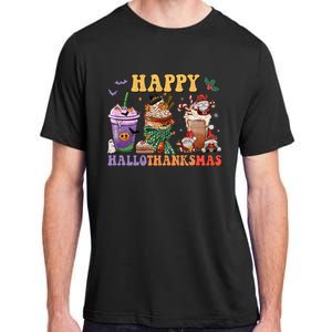 Coffee Halloween Thanksgiving Christmas Happy Hallothanksmas Adult ChromaSoft Performance T-Shirt