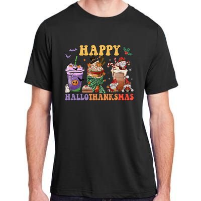 Coffee Halloween Thanksgiving Christmas Happy Hallothanksmas Adult ChromaSoft Performance T-Shirt