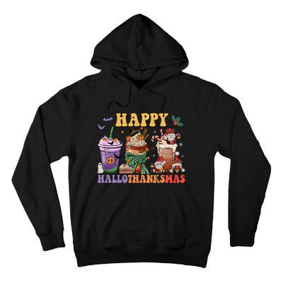 Coffee Halloween Thanksgiving Christmas Happy Hallothanksmas Tall Hoodie