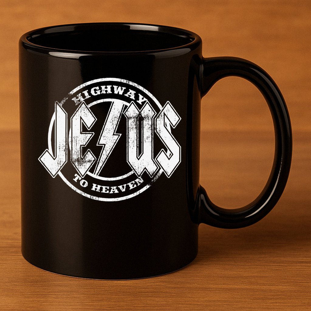 Christian Highway To Heaven Rock N Roll Jesus 11oz C Handle Ceramic Mug