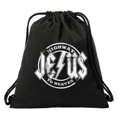 Christian Highway To Heaven Rock N Roll Jesus Drawstring Bag