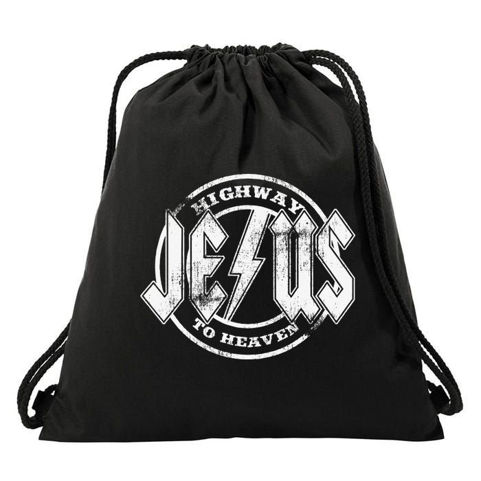 Christian Highway To Heaven Rock N Roll Jesus Drawstring Bag