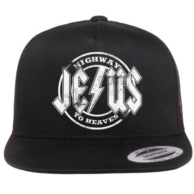 Christian Highway To Heaven Rock N Roll Jesus Flat Bill Trucker Hat