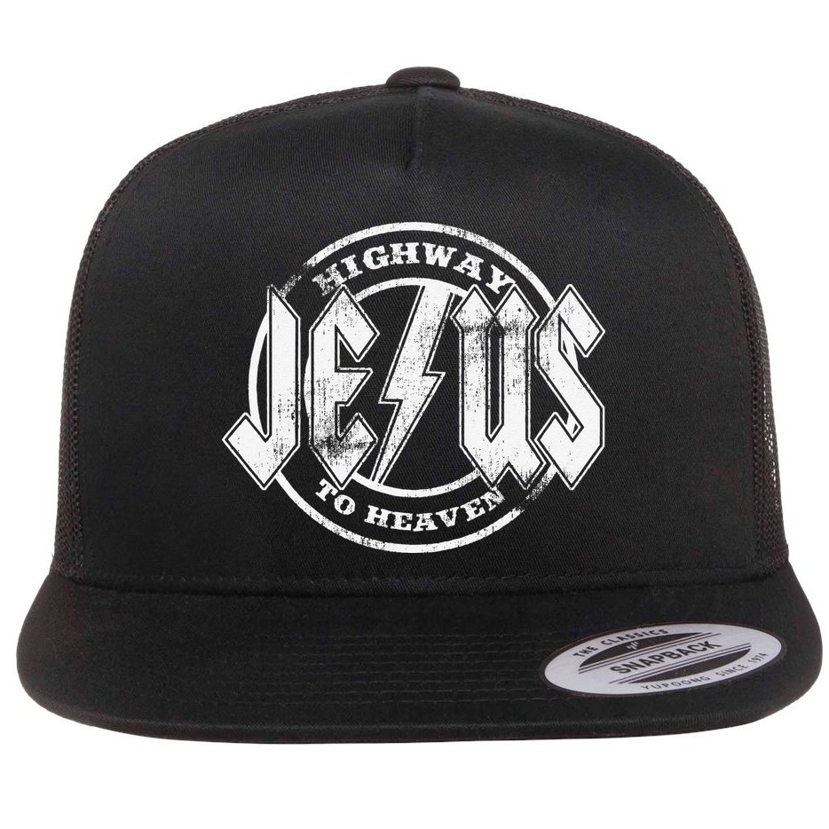 Christian Highway To Heaven Rock N Roll Jesus Flat Bill Trucker Hat