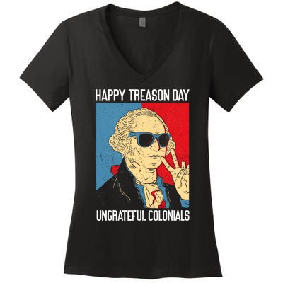 Colonial Happy Treason Day Independence Day Fun 4th Of July Women's V-Neck T-Shirt