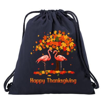 Cool Happy Thanksgiving Fall Flamingo Lover Drawstring Bag