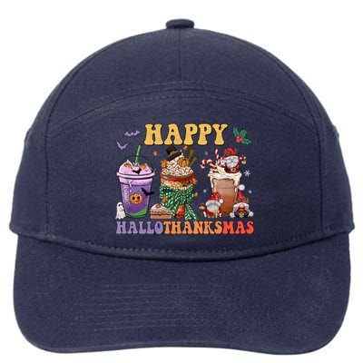 Coffee Halloween Thanksgiving Christmas Happy Hallothanksmas Cute Gift 7-Panel Snapback Hat