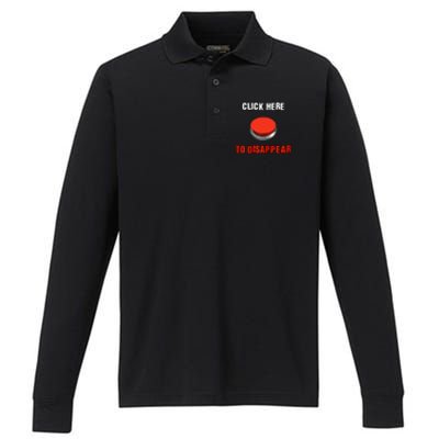 Click Here To Disappear Funny Saying Sarcastic Performance Long Sleeve Polo