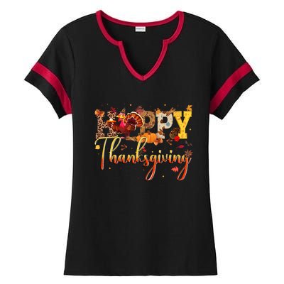 Cute Happy Thanksgiving Turkey Day Fall Autumn Family Dinner Ladies Halftime Notch Neck Tee