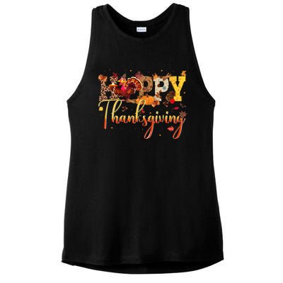 Cute Happy Thanksgiving Turkey Day Fall Autumn Family Dinner Ladies PosiCharge Tri-Blend Wicking Tank