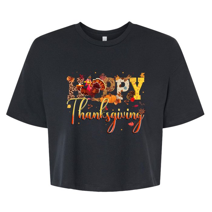 Cute Happy Thanksgiving Turkey Day Fall Autumn Family Dinner Bella+Canvas Jersey Crop Tee